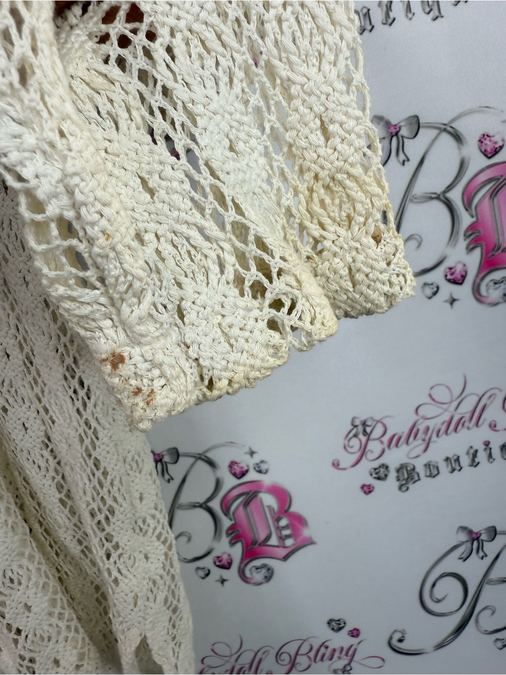 Attitude cardigan vintage white Cream Crochet Button-Front Cardigan knit - Picture 12 of 13